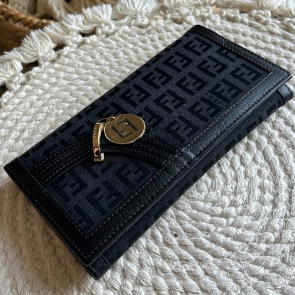 🖤▪️Fendi ▪️ Zucca Long black canvas and leather trimmed long Wallet ✨️